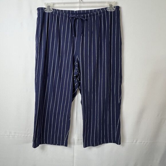 LRL Ralph Lauren Size L 2pc Pajama Set Cropped Pant Soft Cotton Blue Striped - Picture 5 of 10